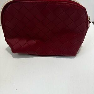 Stephanie Johnson Red Woven Cosmetic Bag Travel Makeup Case Zip Pouch